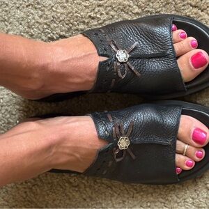 BareTraps Black Mules with Metallic Detail